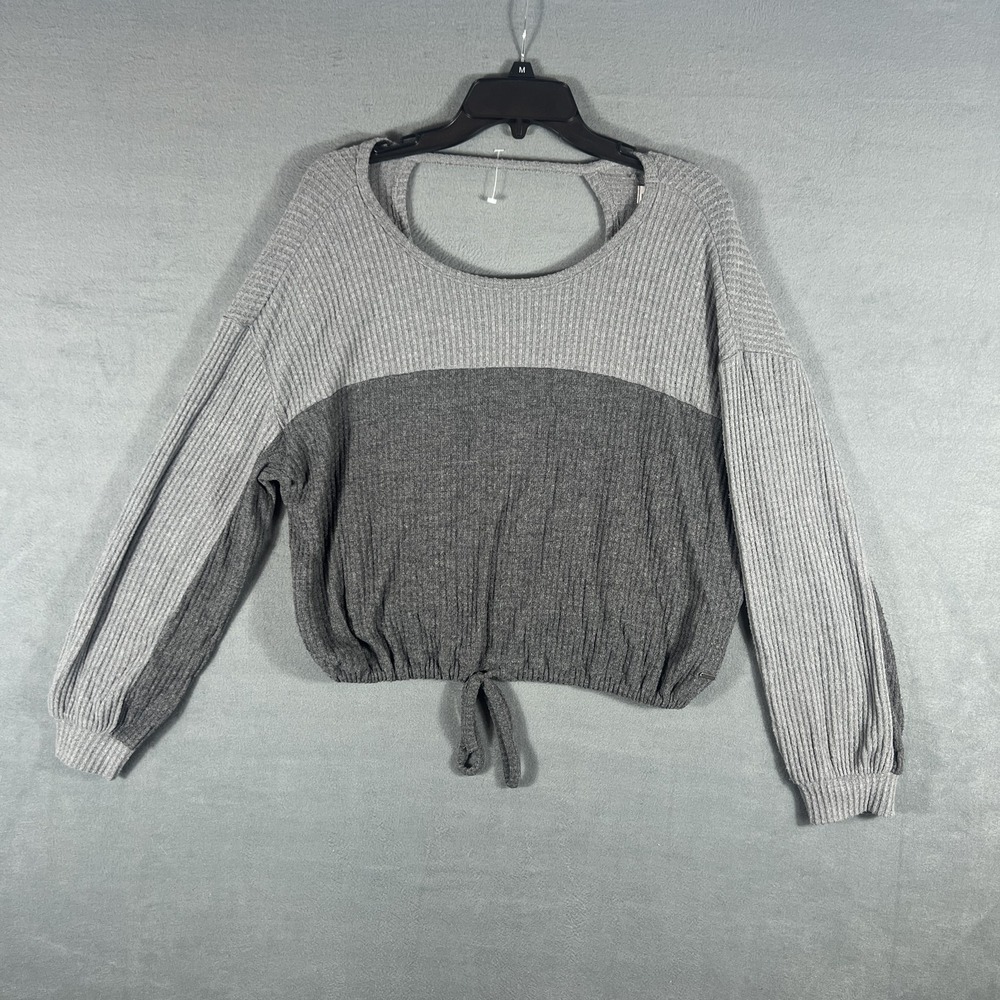 Hollister Women's‎ S Gray Colorblock Ribbed Knit Cutout Tie Waist Cropped Top